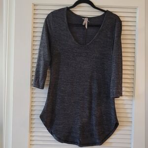 Charcoal Grey 3/4 Sleeves Scoop-Neck Top